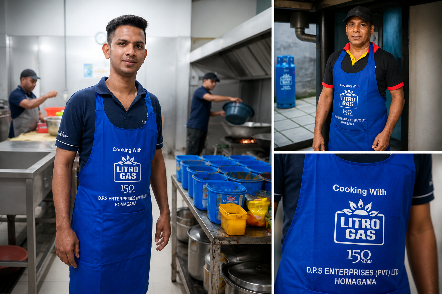 Branded Litro Gas aprons worn by kitchen staff